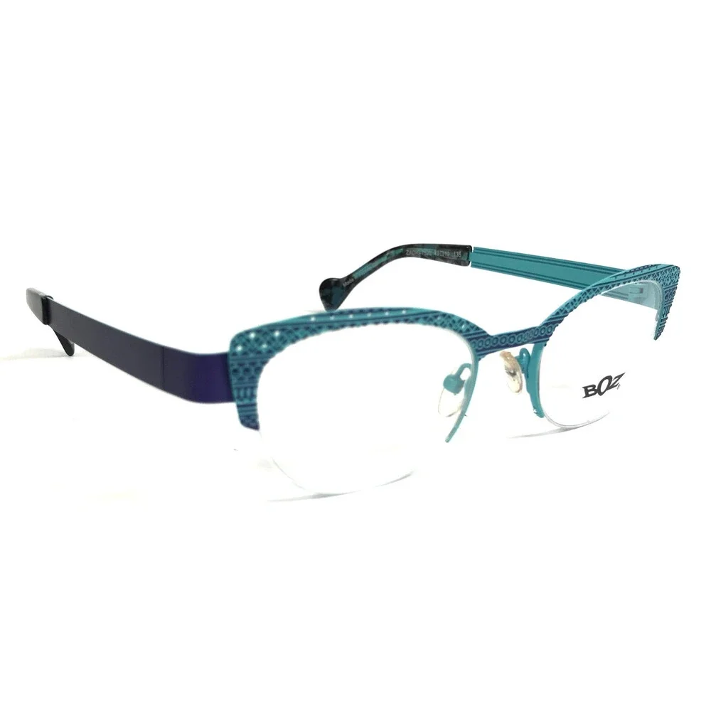 BOZ Eyeglasses Frames ZADIG 7520 Blue Purple Cat Eye Patterned 49-19-135